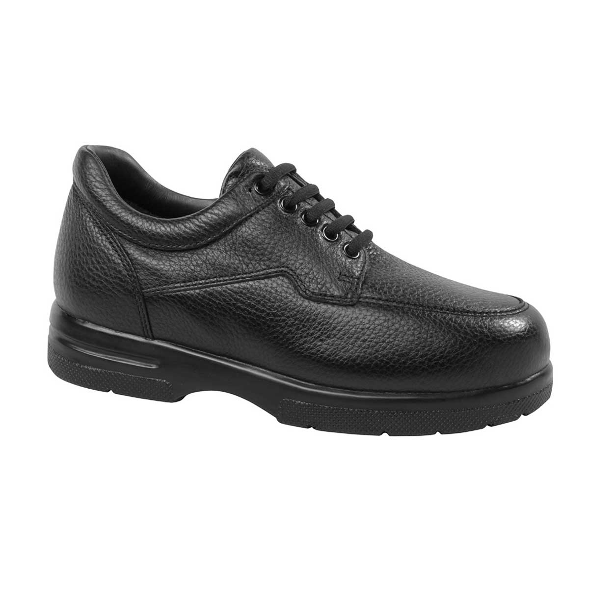 Close-up of Drew Men's Walker II Casual Shoes in sleek black pebbled leather.