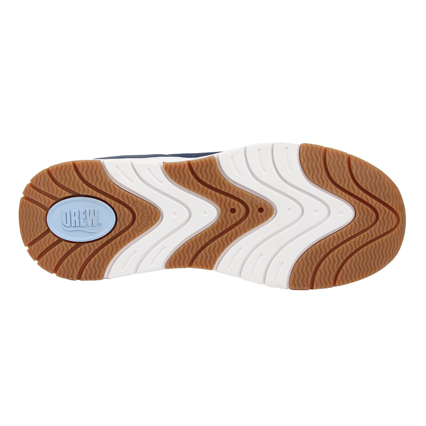 Drew Halo II Blue Ombre Close-up of a shoe sole with a Drew brand logo on a white background