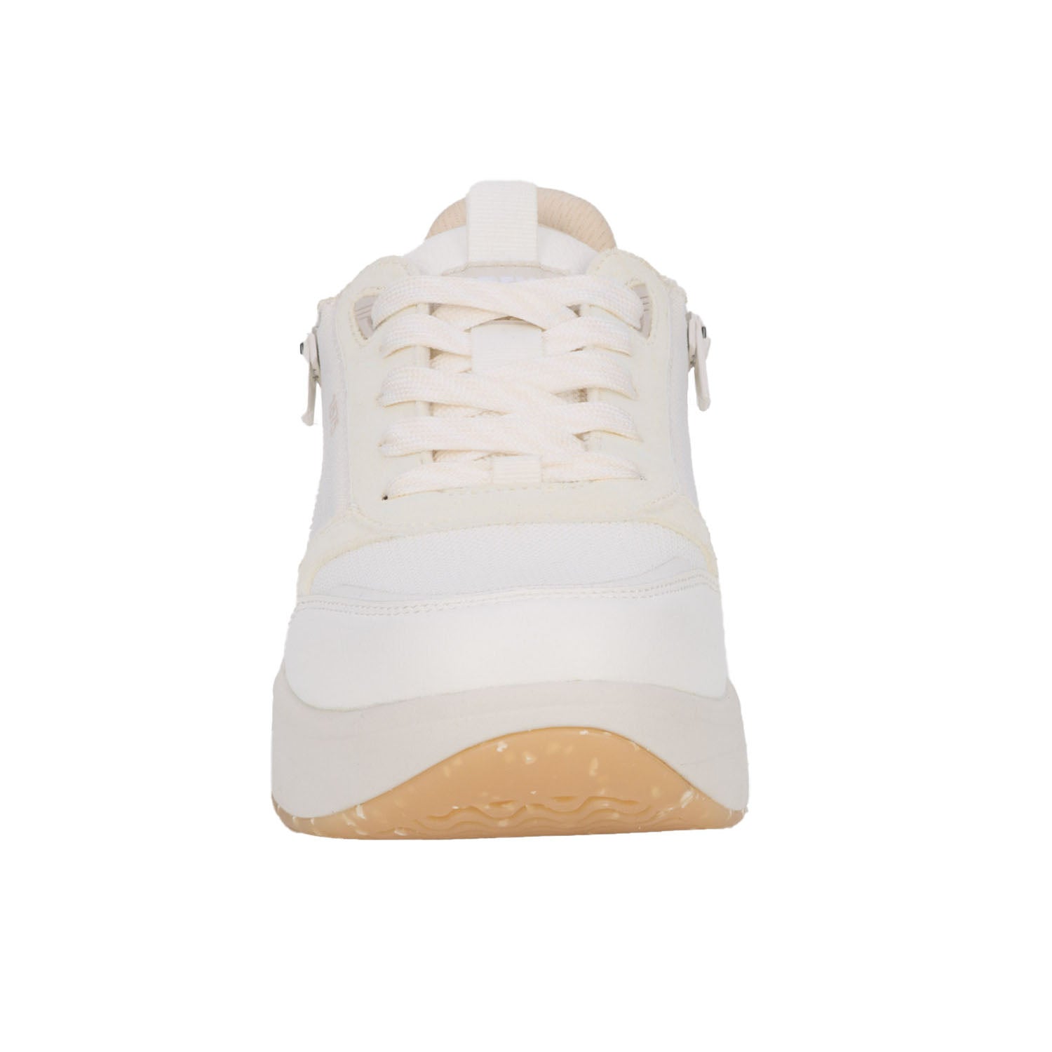 Drew Happy White Combo White sneaker with zipper and laces Tan sole