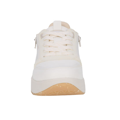 Drew Happy White Combo White sneaker with zipper and laces Tan sole