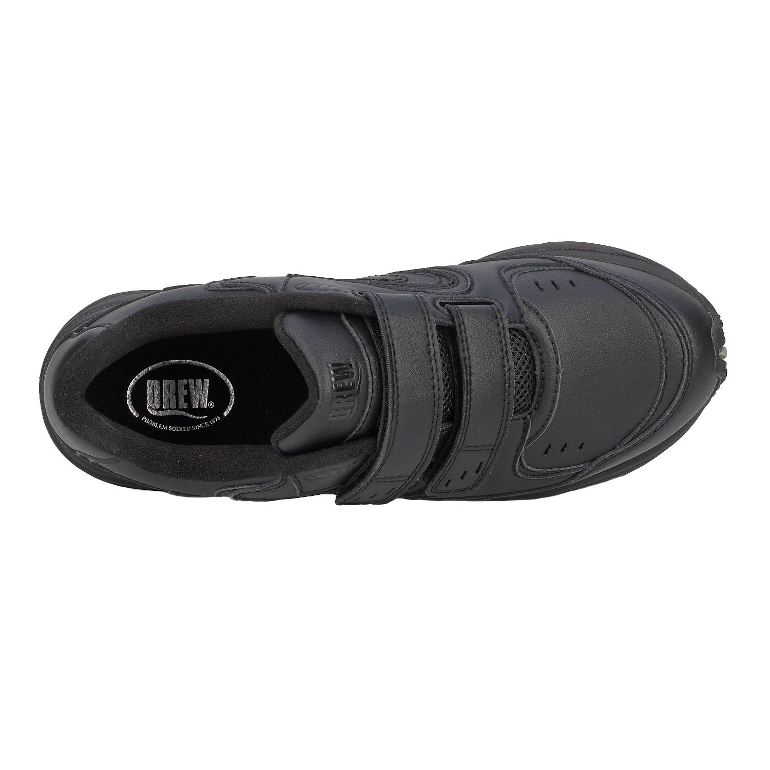 Black shoe with velcro straps on a white background