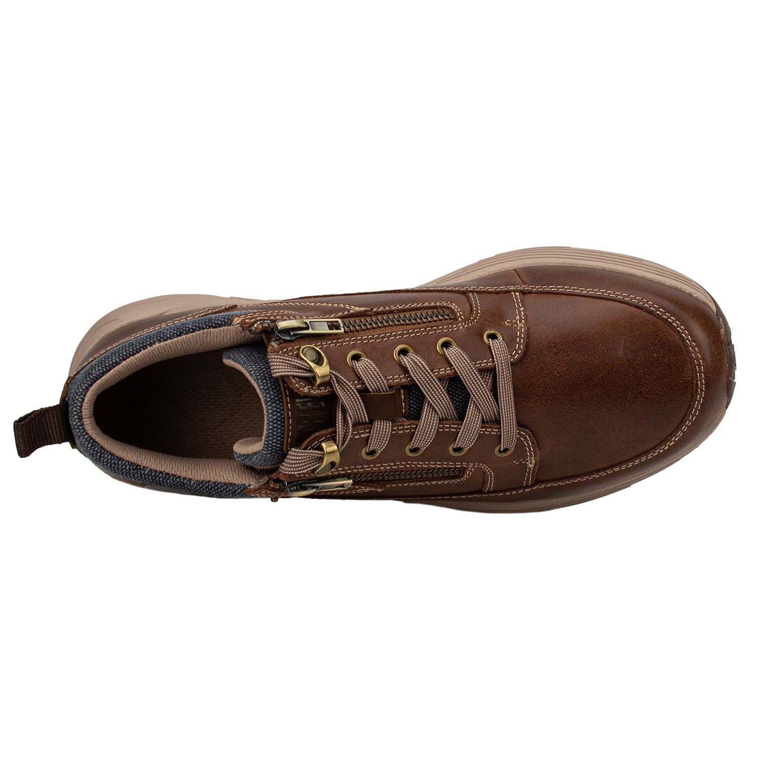 Drew Men's Mogul Casual Shoes Brown Top view of laces and double zippers