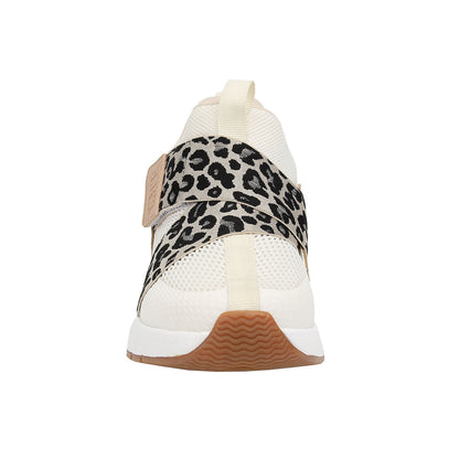 Sneaker with leopard print accent on a white background