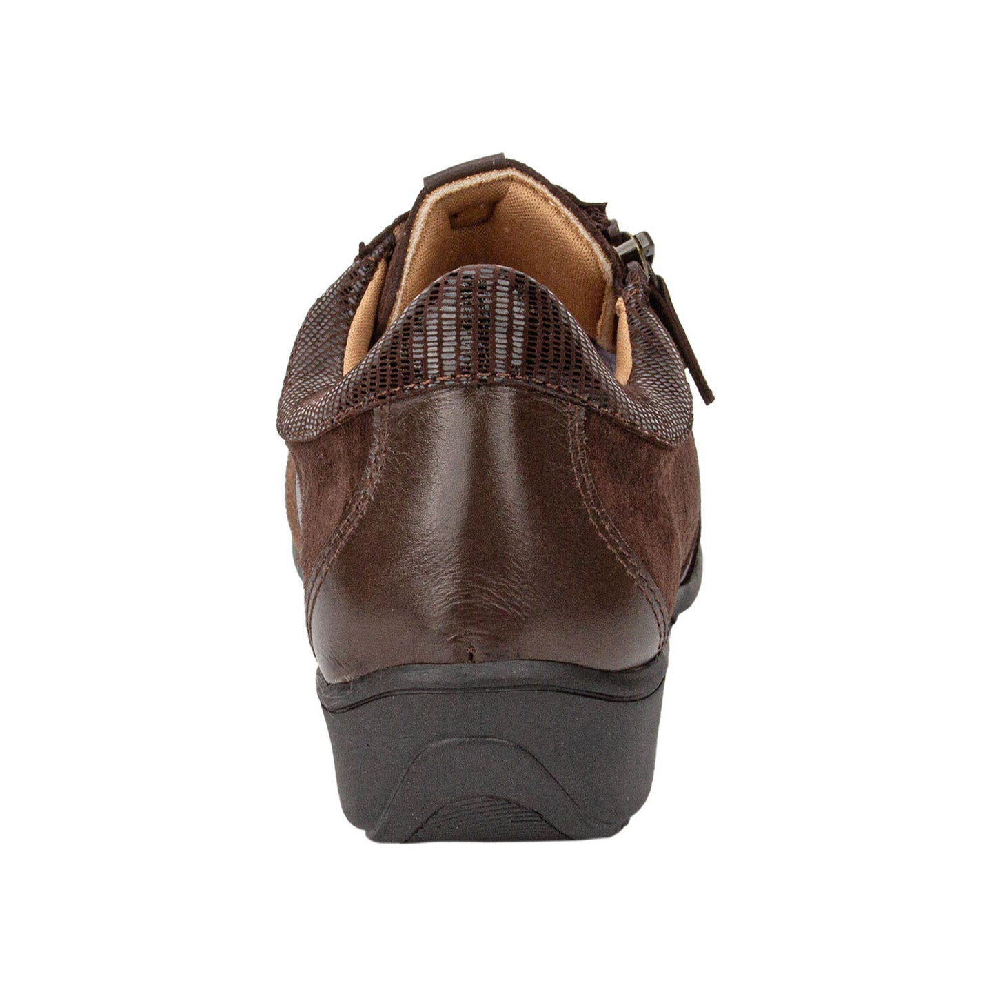 Brown shoe with a tan sole on a white background