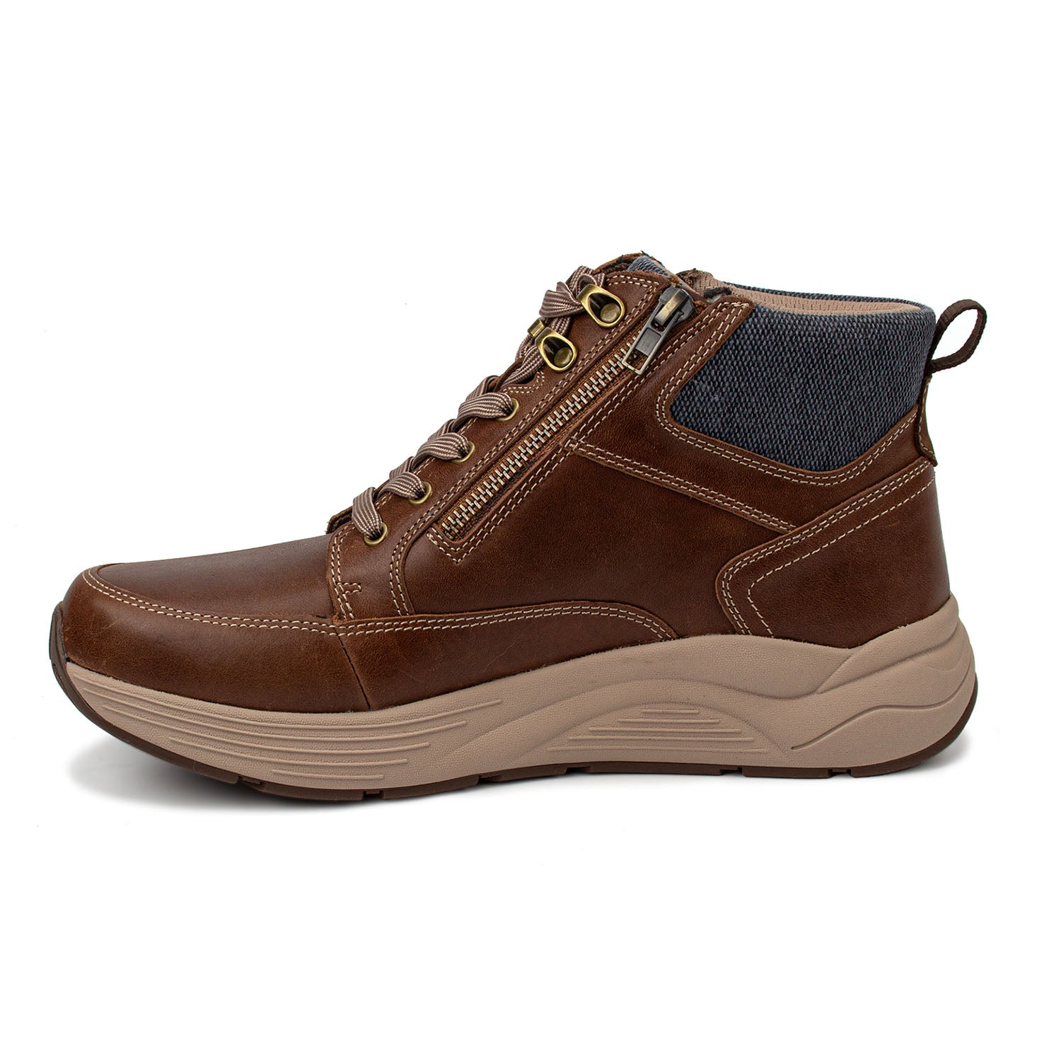 Drew Men's Major Boots Brown Leather boot with zipper and laces