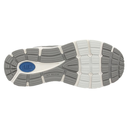 Sole of a shoe with a blue brand logo on a white background