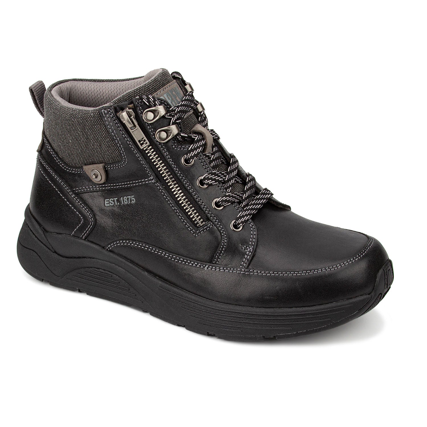 Drew Men's Major Boots Black Leather boot with zipper and laces