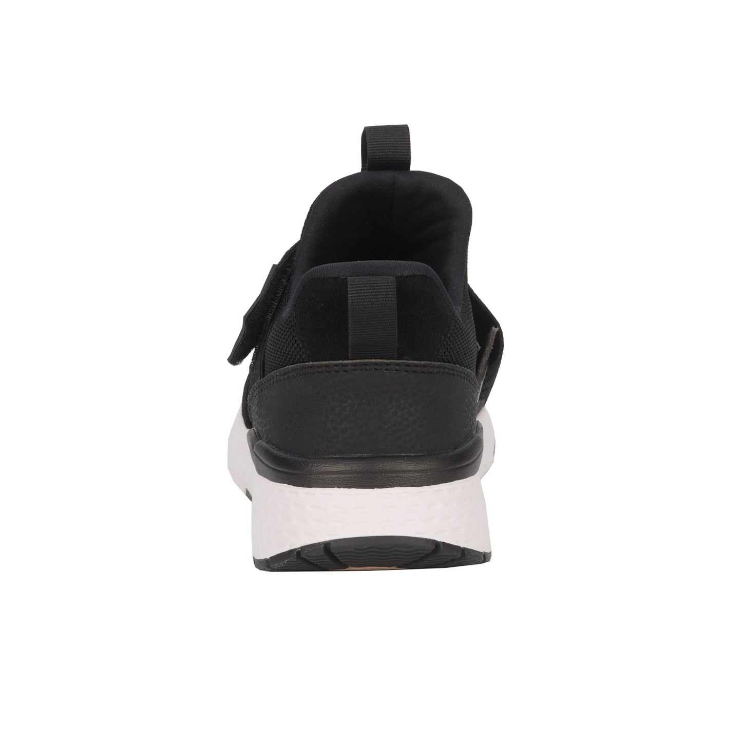Black sneaker with a white sole on a white background
