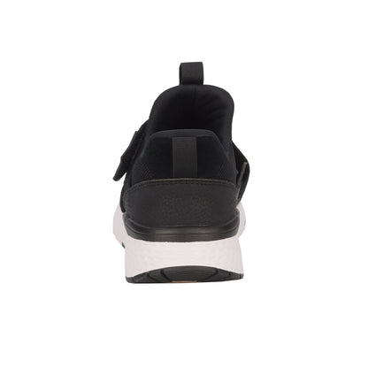 Black sneaker with a white sole on a white background