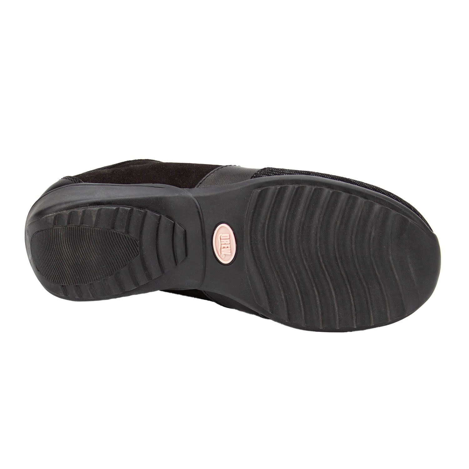 Black shoe sole with brand logo on a white background