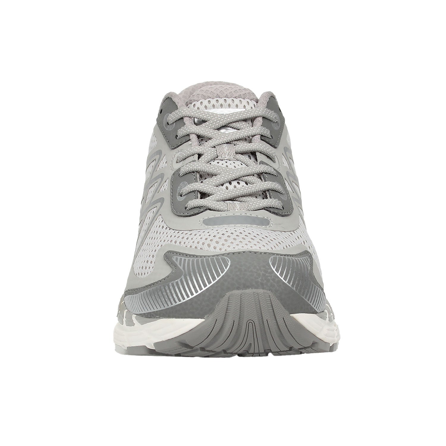 Grey running shoe with laces