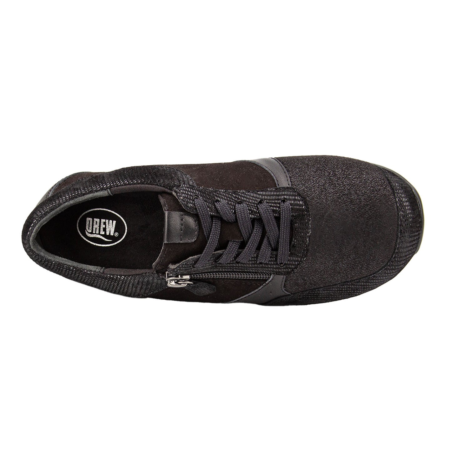 Black sneaker with a visible brand logo on a white background