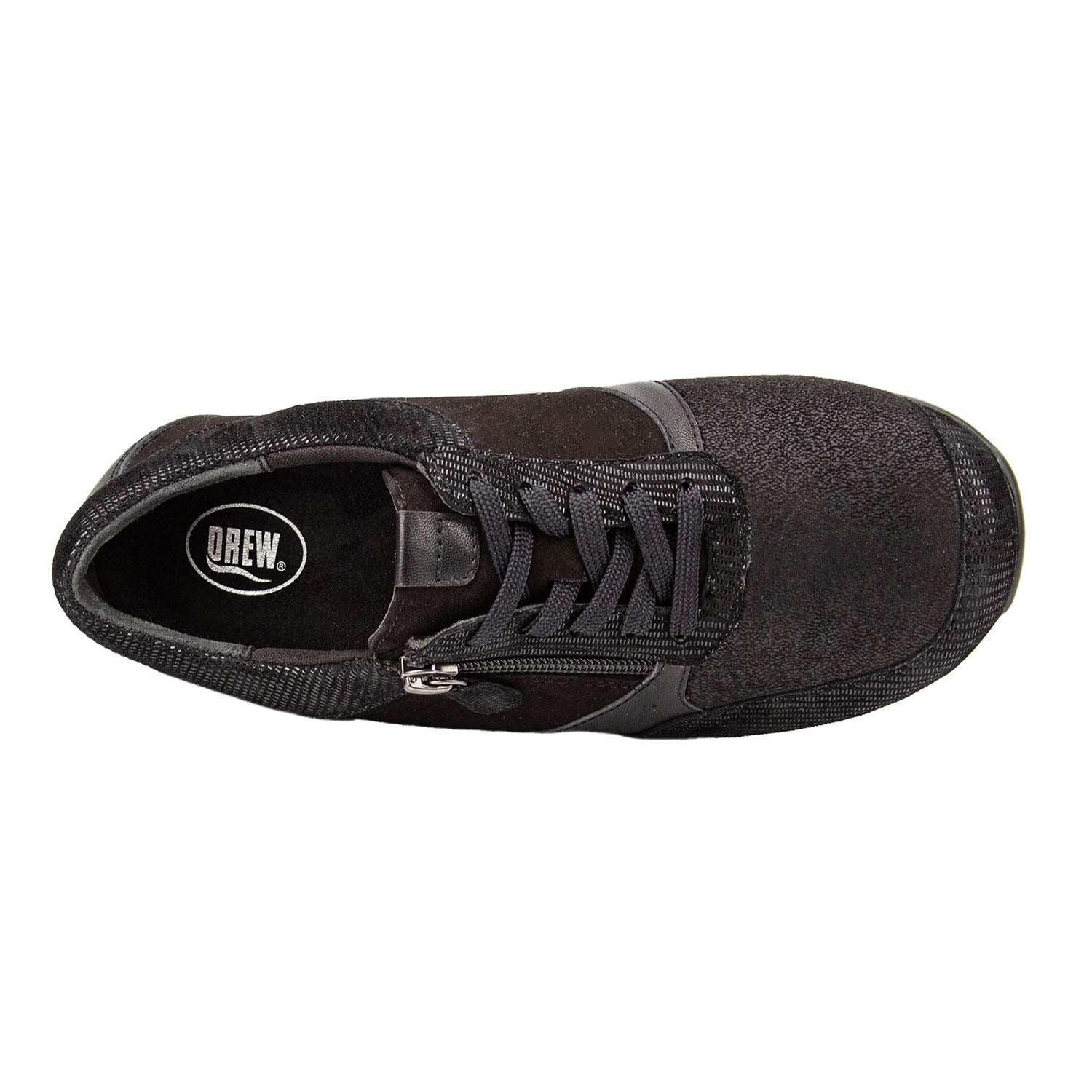Black sneaker with a visible brand logo on a white background