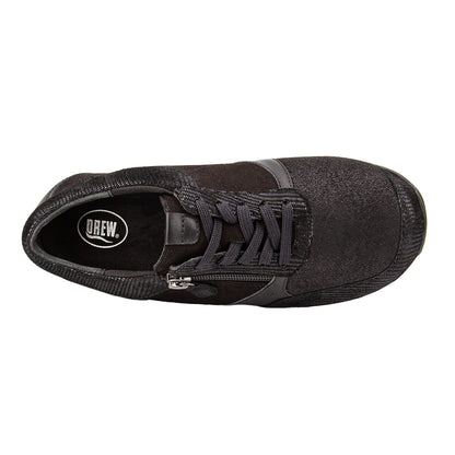 Black sneaker with a visible brand logo on a white background