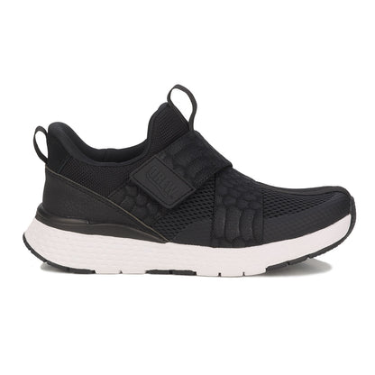 Navy blue sneaker with white sole on a white background