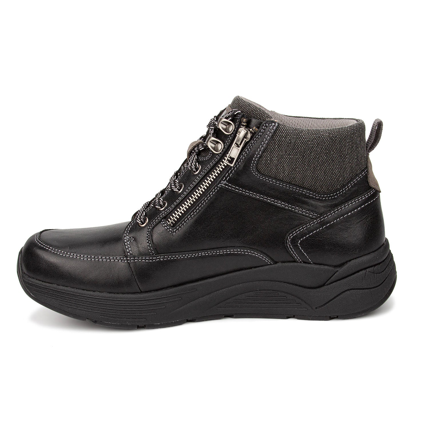 Drew Men's Major Boots Black Leather boot with zipper and laces