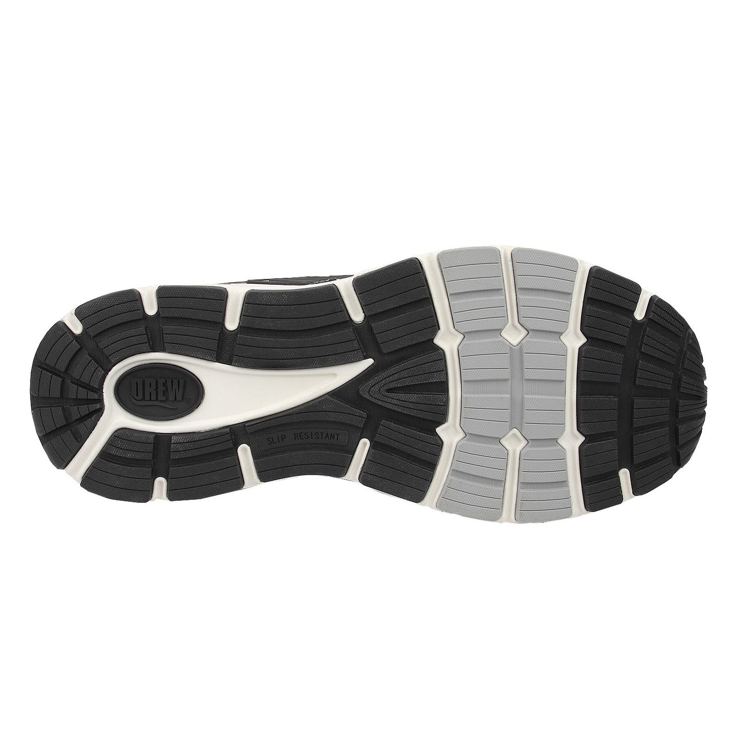 Close-up of a running shoe sole with brand logo on a white background