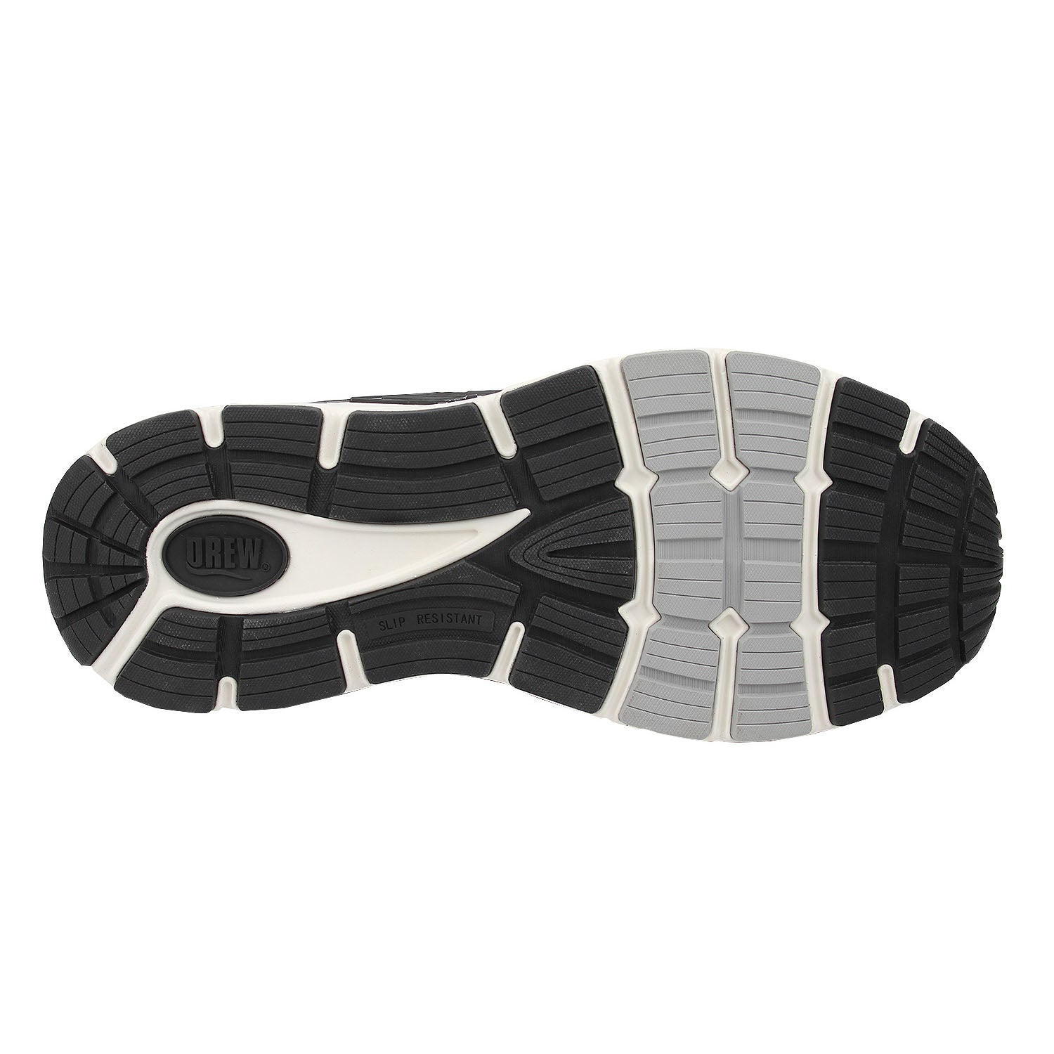 Close-up of a running shoe sole with brand logo on a white background