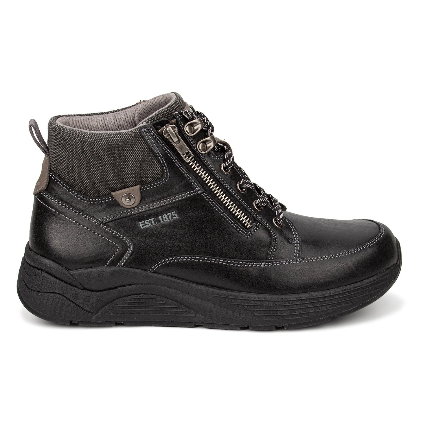 Drew Men's Major Boots Black Leather boot with zipper and laces