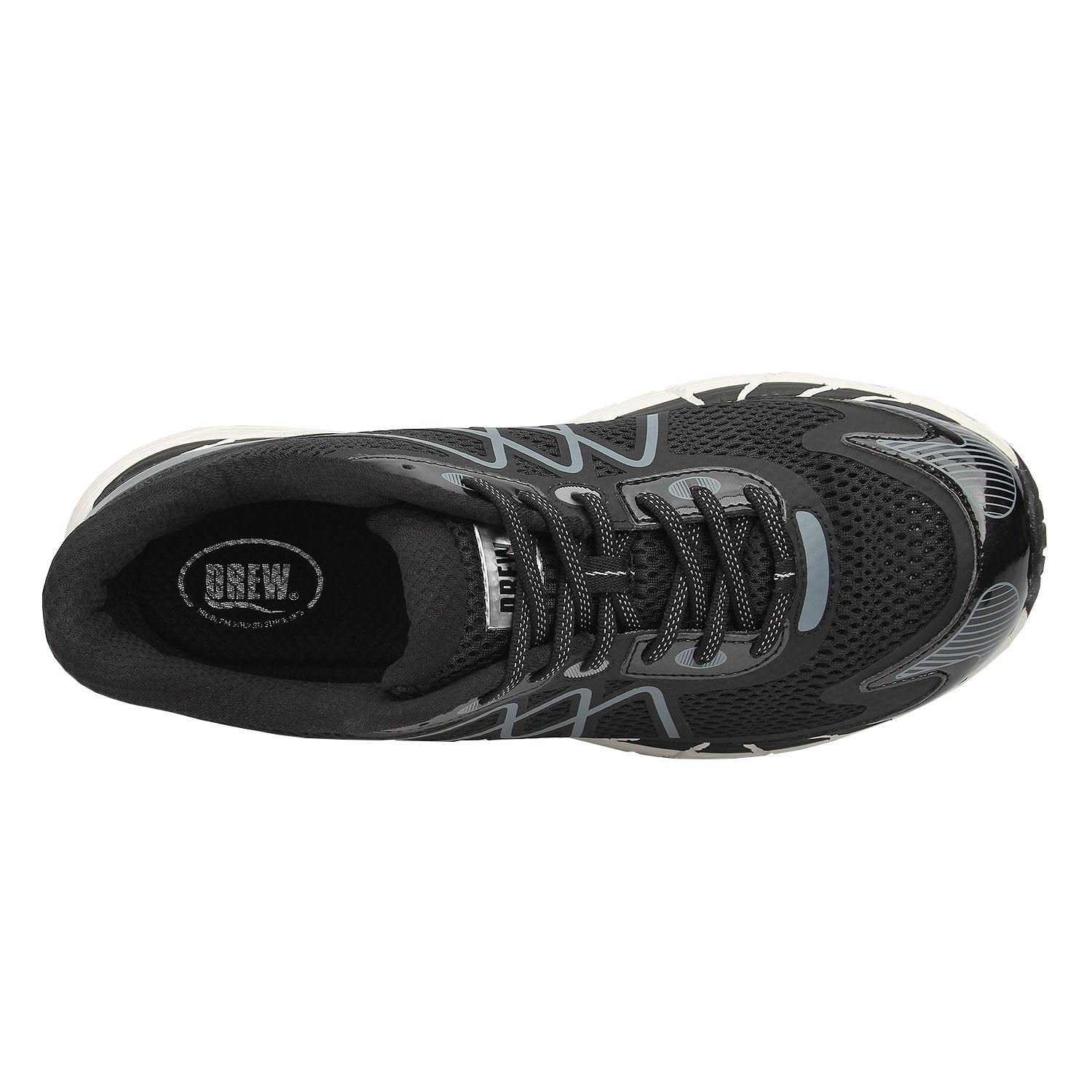 Black athletic shoe with gray accents on a white background
