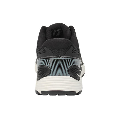 Black running shoe with grey accents and white sole