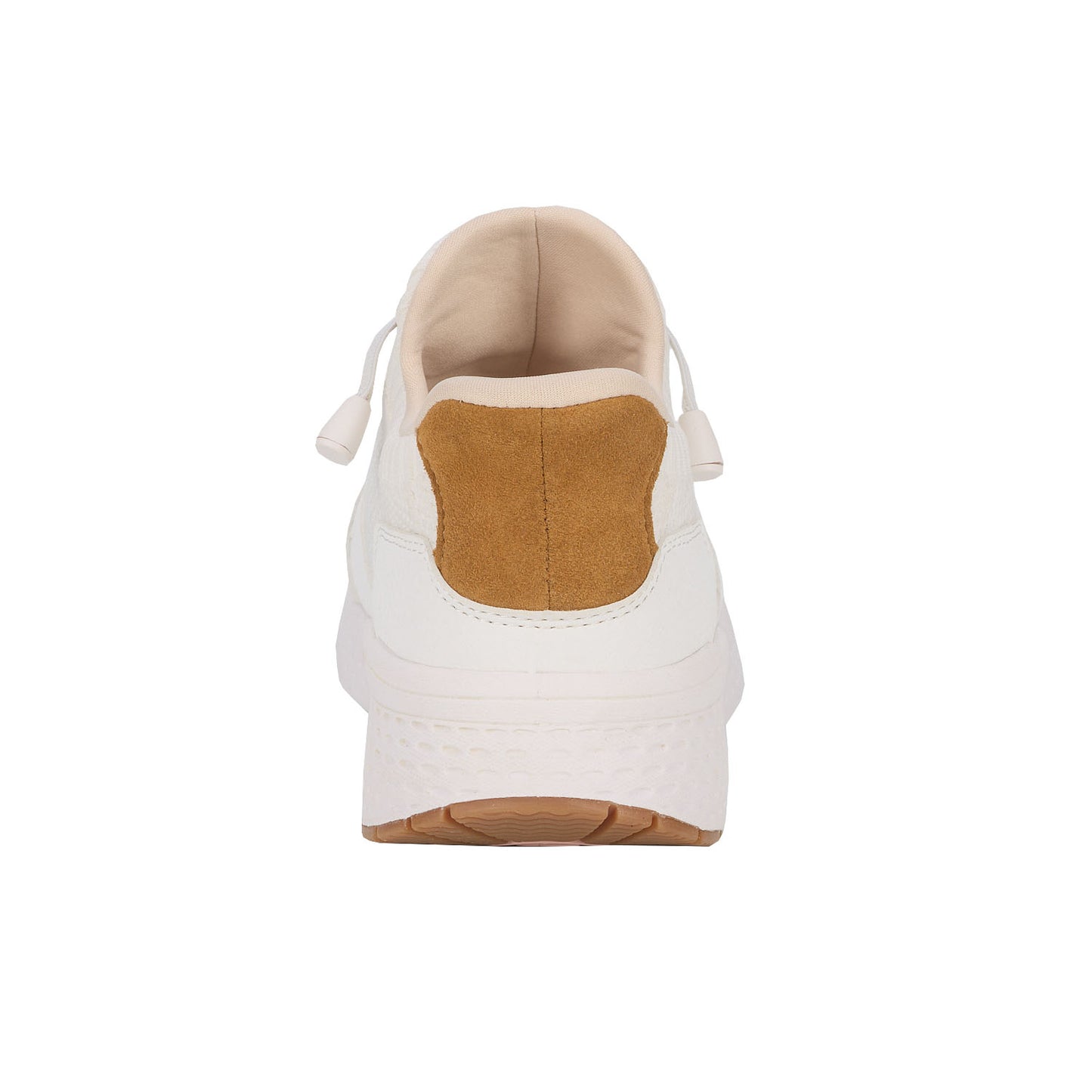 Drew Bobbie White Combo, White sneaker with brown accents on a white background Back View