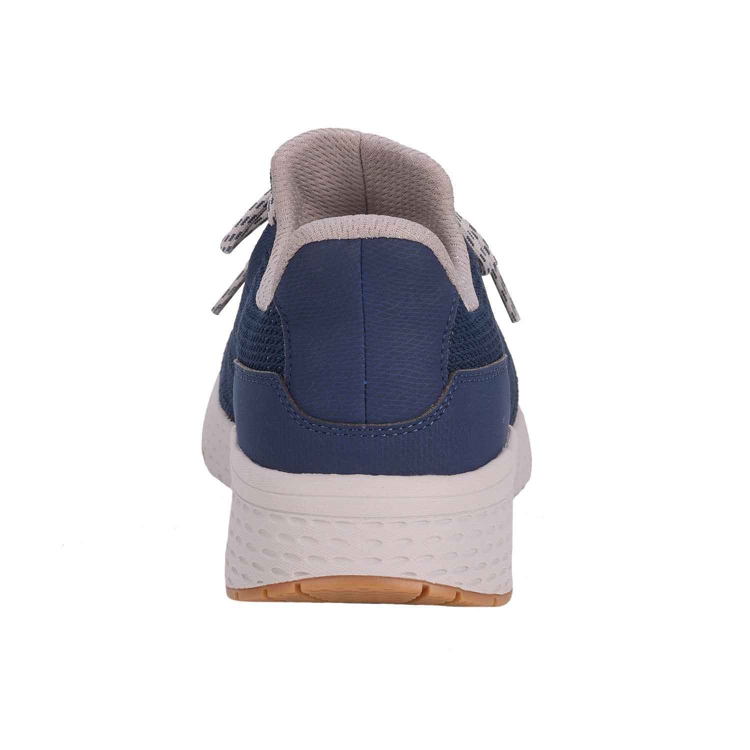 Navy blue sneaker with gray accents on a white background