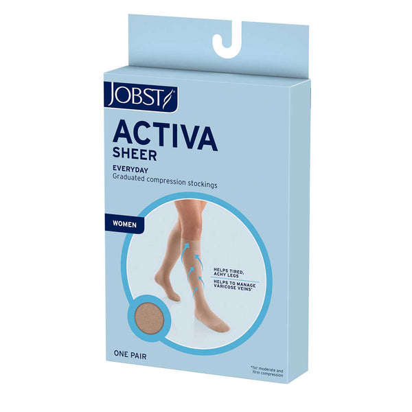Jobst ACTIVA Sheer Compression Thigh Highs - 15-20mmHg Front of box