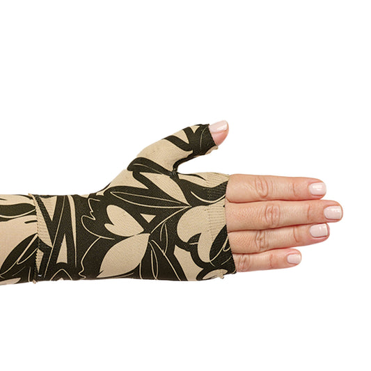 Juzo Soft 2002 Signature Collection Print Gauntlet 30-40 mmHg Left - Juzo Soft 2002 Signature Collection Print Gauntlet with tan and black design