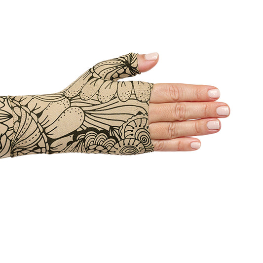 Juzo Soft 2002 Signature Collection Print Gauntlet 30-40 mmHg Left - Juzo Soft 2002 Signature Collection Print Gauntlet with Tan flower design