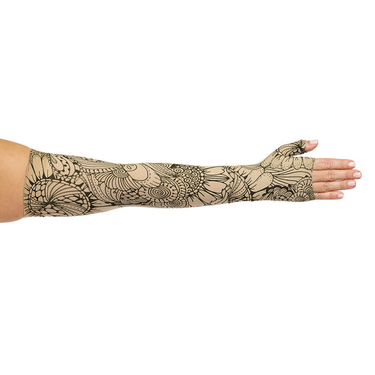 Juzo Soft 2000 Signature Collection Print Arm Sleeve 15-20 mmHg - Juzo Soft 2002 Signature Collection Print Arm Sleeve with tan floral design
