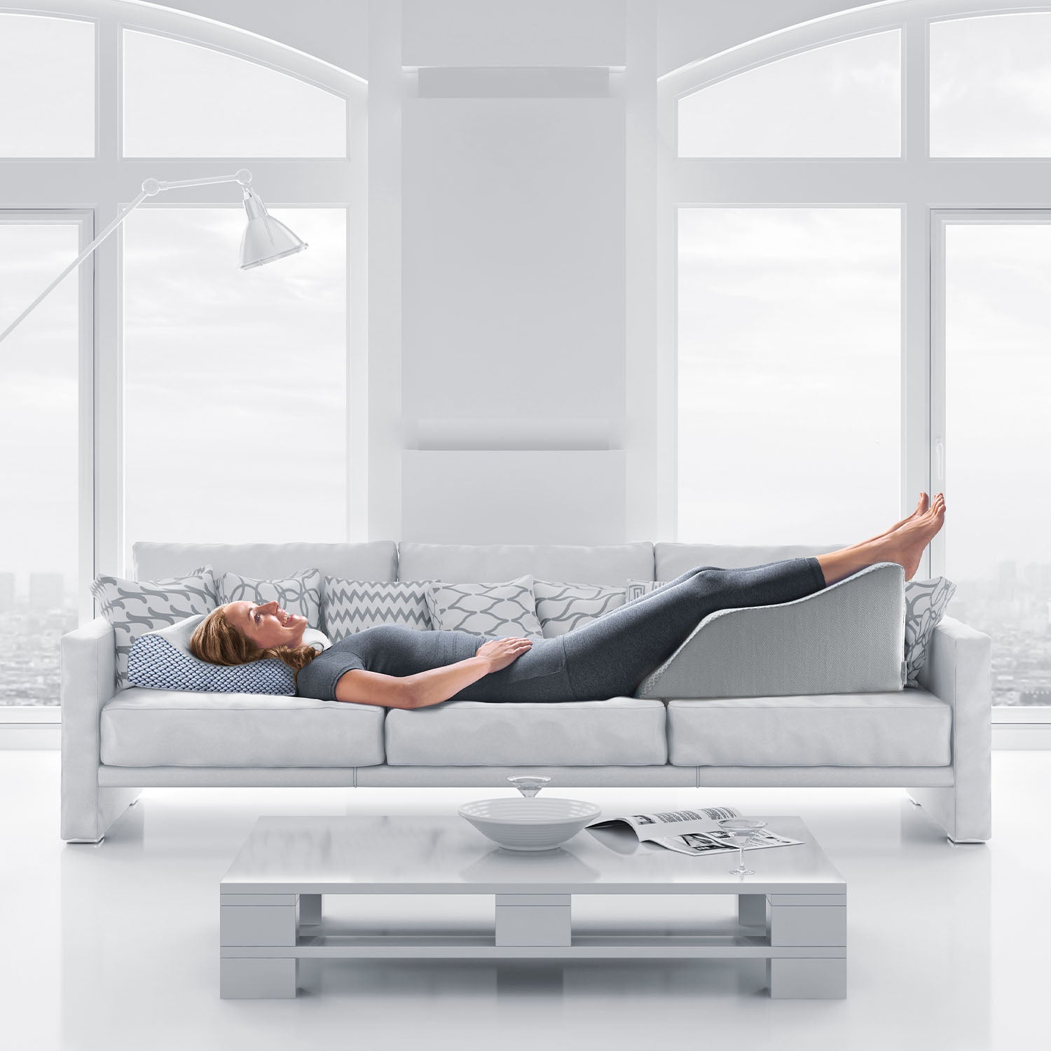 Lounge Doctor Leg Rest Grey in use on couch