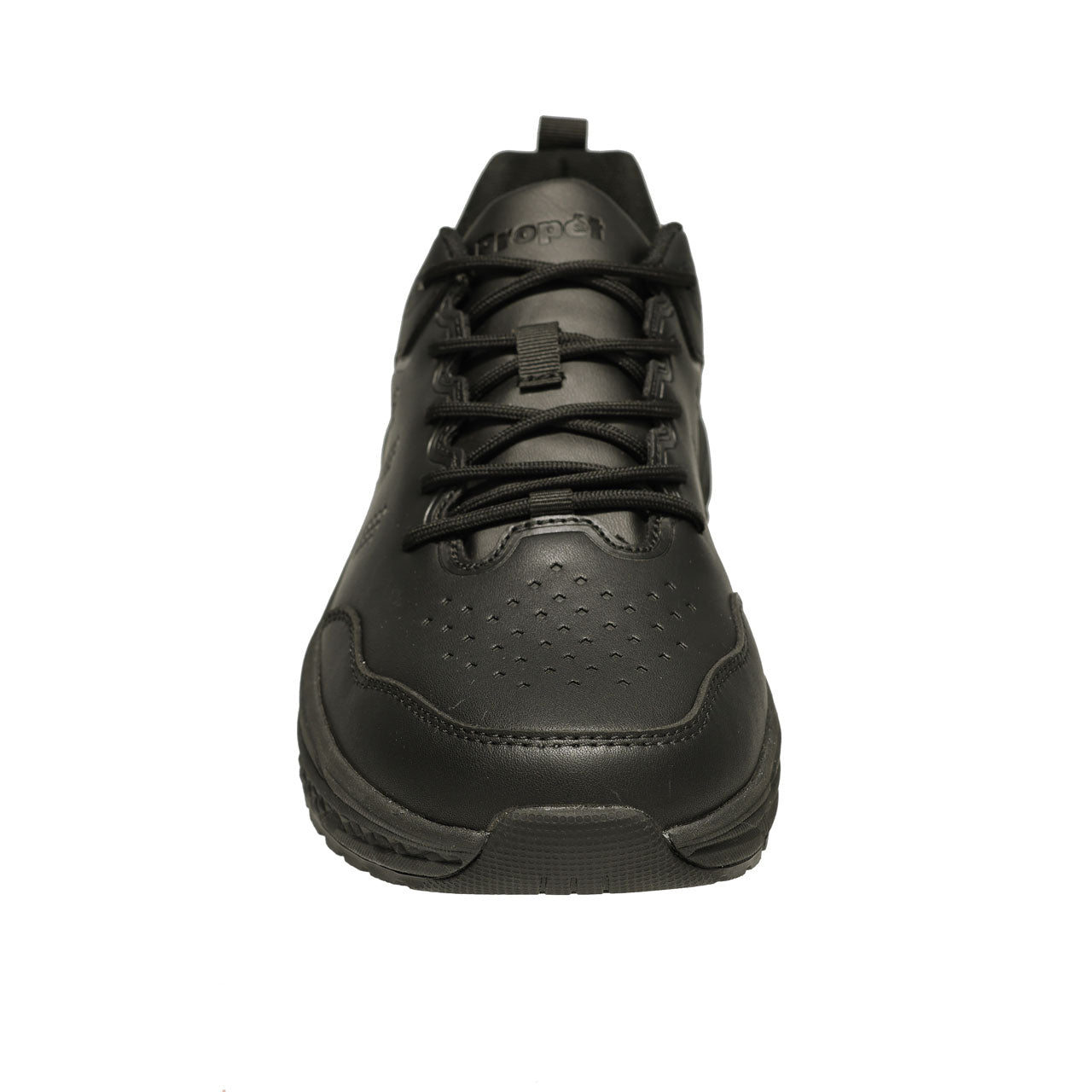 Propet Men's Ultra Leather Sneaker Black Sneaker with laces Front toe box view