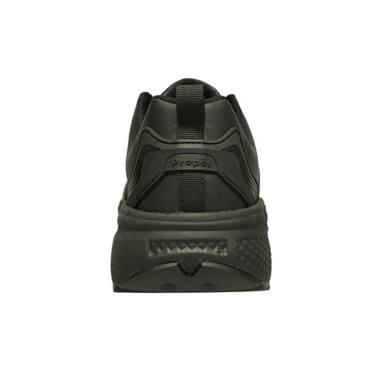 Propet Men's Ultra Leather Sneaker Black Sneaker with laces heel view with propet logo