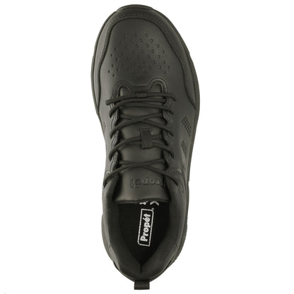 Propet Men's Ultra Leather Sneaker Black Sneaker with laces Top view of laces.