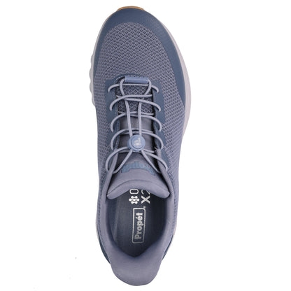 Light blue athletic shoe with lace-up design on a white background