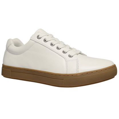 Propet Koda Men's Platform Sneaker White sneaker with brown sole on a white background