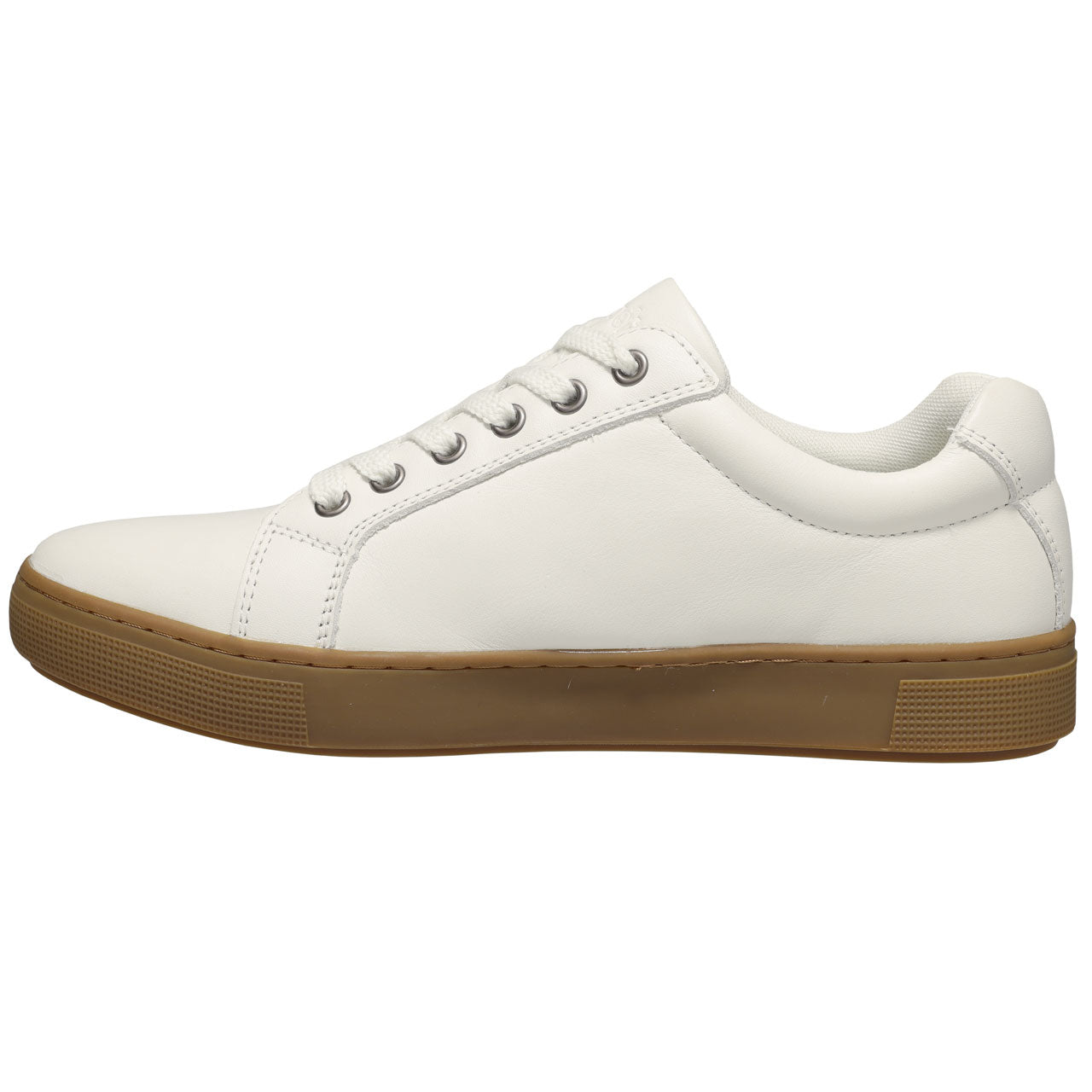 Propet Koda Men's Platform Sneaker White sneaker with brown sole on a white background