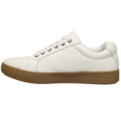 Propet Koda Men's Platform Sneaker White sneaker with brown sole on a white background