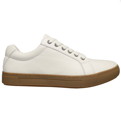 Propet Koda Men's Platform Sneaker White sneaker with brown sole on a white background