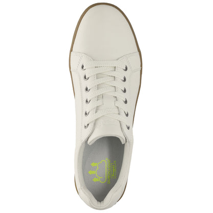 Propet Koda Men's Platform Sneaker White sneaker with brown sole on a white background