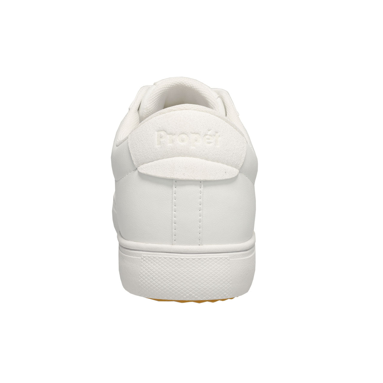 Propet Men's Chad Sneaker White Lace Up Sneaker Back View with Propet Logo