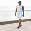Lifestyle- Man wearing the Hatcher Sandals in Brown outside while taking a walk.