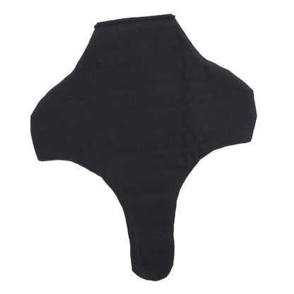 A single black fabric or textile piece with an irregular, asymmetrical shape, photographed flat against a plain white background.