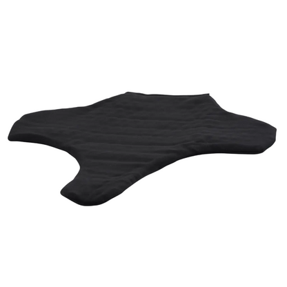 A black intimate female genital pad shown on a plain white background.