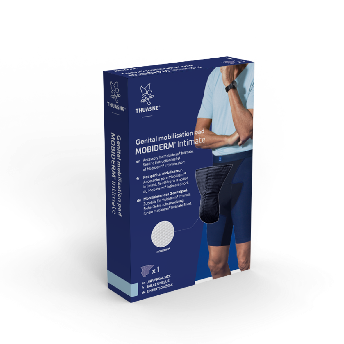 A boxed product labeled 'Safeway' and 'Calf compression stockings' shown upright on a plain white background. The package is predominantly dark blue with a photo of a person wearing dark compression stockings.