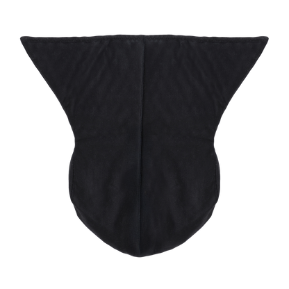 A black quilted pad with a central seam, photographed flat against a solid white background.