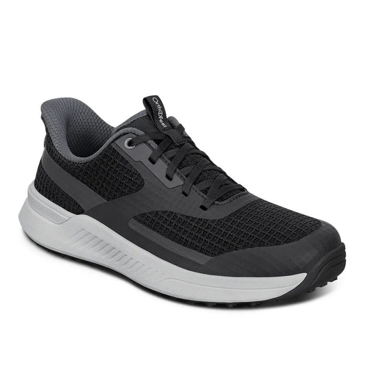 OrthoFeet Men's Fairway Golf Shoe - Black running shoe with white sole on a white background