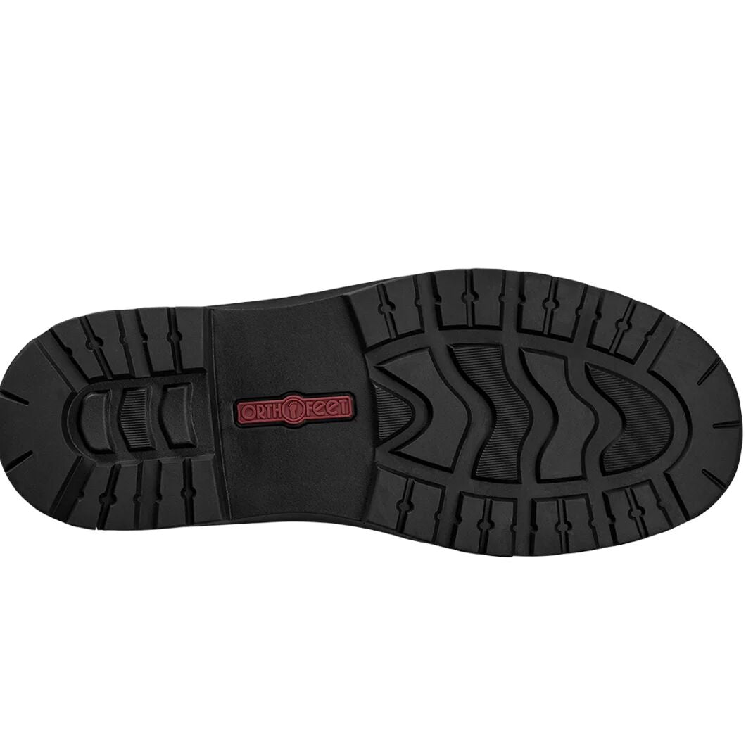 Black shoe sole with OrthoPedic logo on a white background