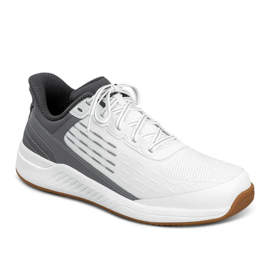 Orthofeet Men's Advantage Pickleball Hands-Free Shoe - White and gray athletic shoe on a white background